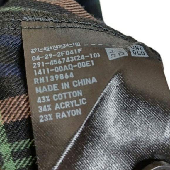 UNIQLO Soft Flannel Long Sleeve Tiered Black Green Blue Plaid Print Mini Dress - Picture 9 of 9